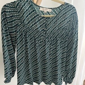 EUC LOFT XSP HunterGreen and White Patterned Blouse